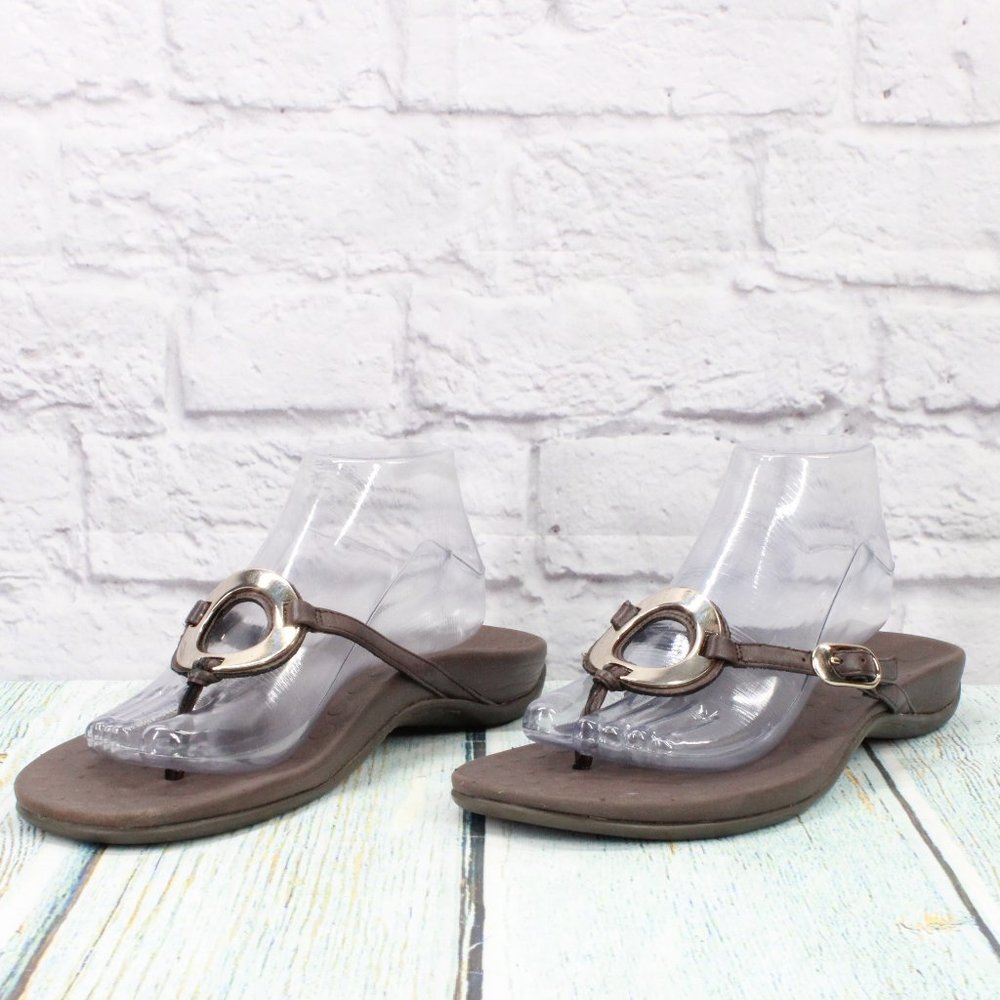 OrthaHeel Yolanda Brown Leather Flip Flop Orthotic Thong Sandals Size 11 - Picture 2 of 9